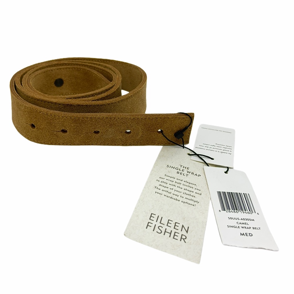 Eileen Fisher Camel Suede Single Wrap Belt with Multiple Holes